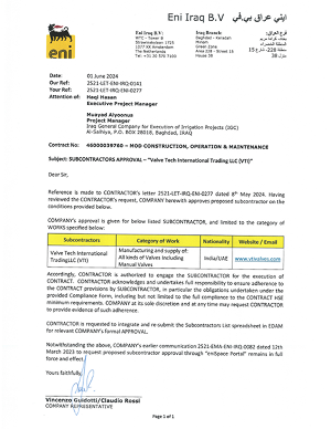 ENI Iraq Approval